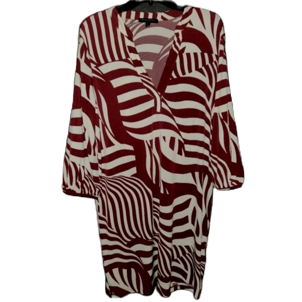 Banana Republic Burgundy and White Long Sleeve Dress Size Large